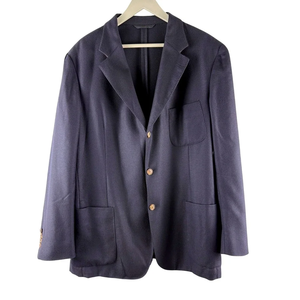 Loro‎ Piana Voyager Jacket Mens 52 Navy Blue 100% Cashmere Blazer Made in Italy